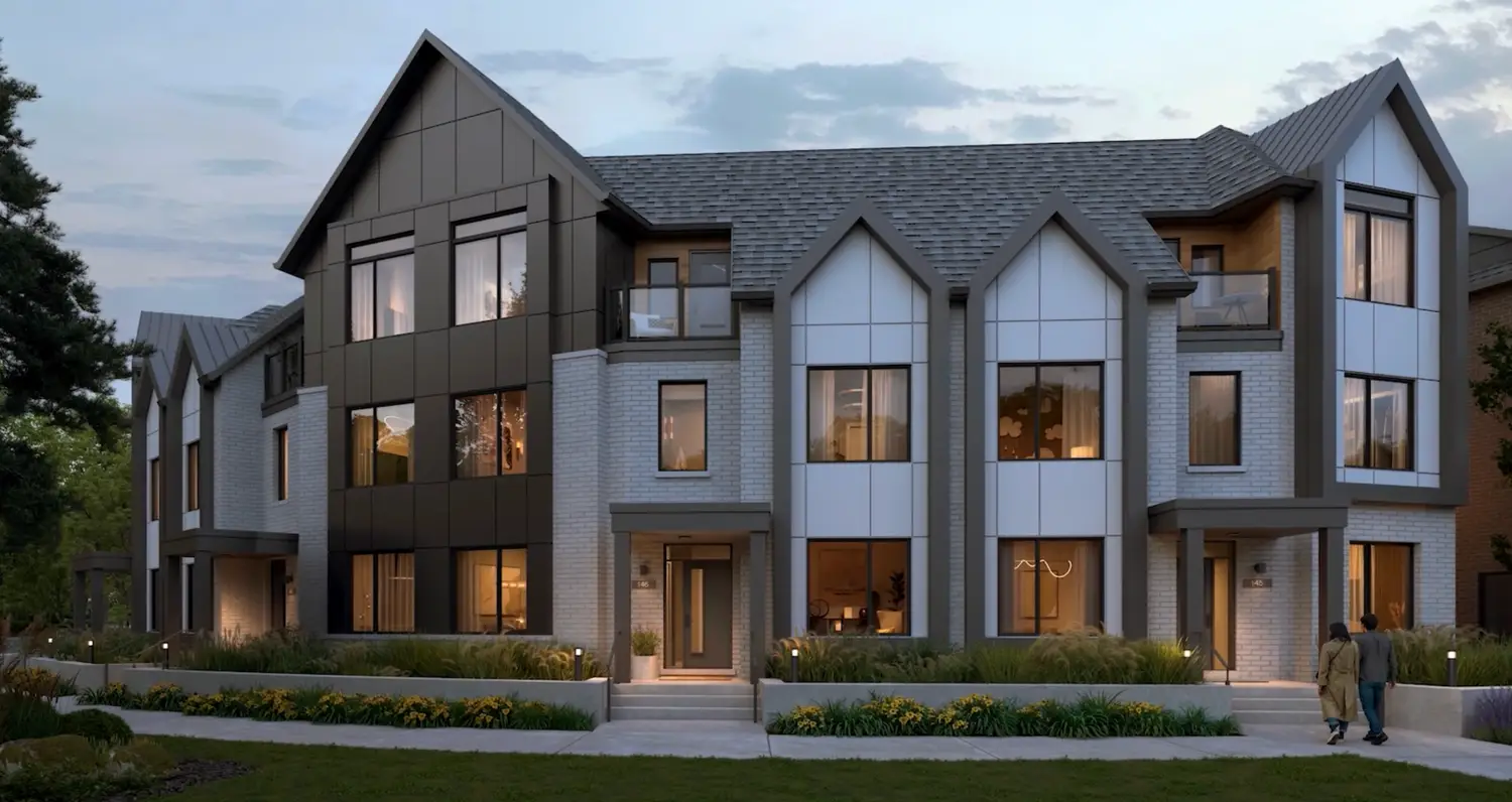 Modern new detached homes and townhomes at Riverview South Oakville by Caivan near Bronte Rd.