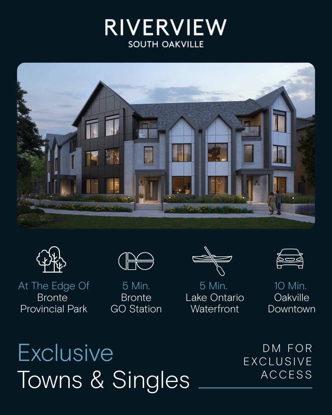 Riverview residential community advertisement by Caivan showing modern homes and amenities